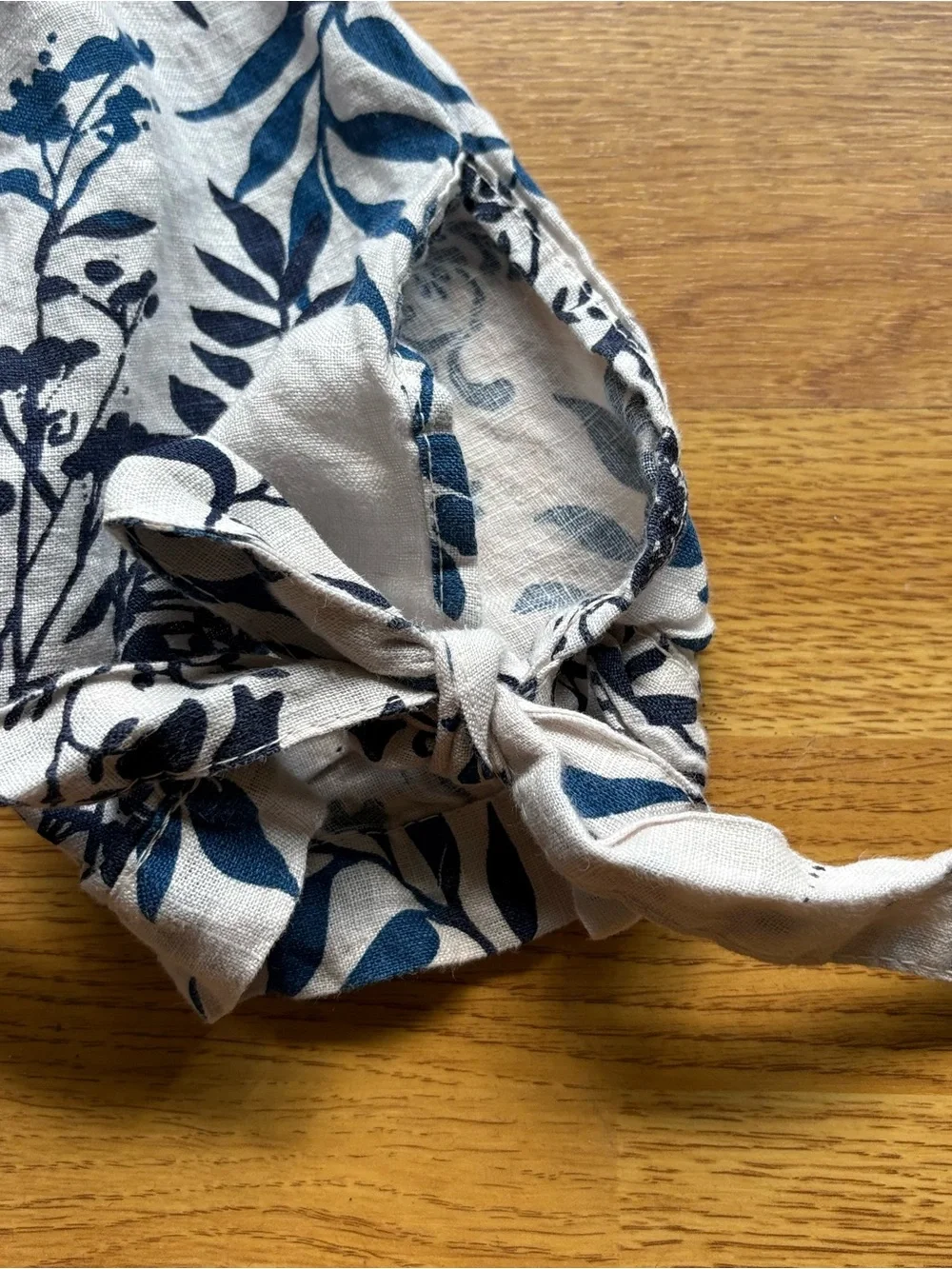 Valentina Naldi Blue White Floral Off-Shoulder Shift Dress Ties Linen Coastal L